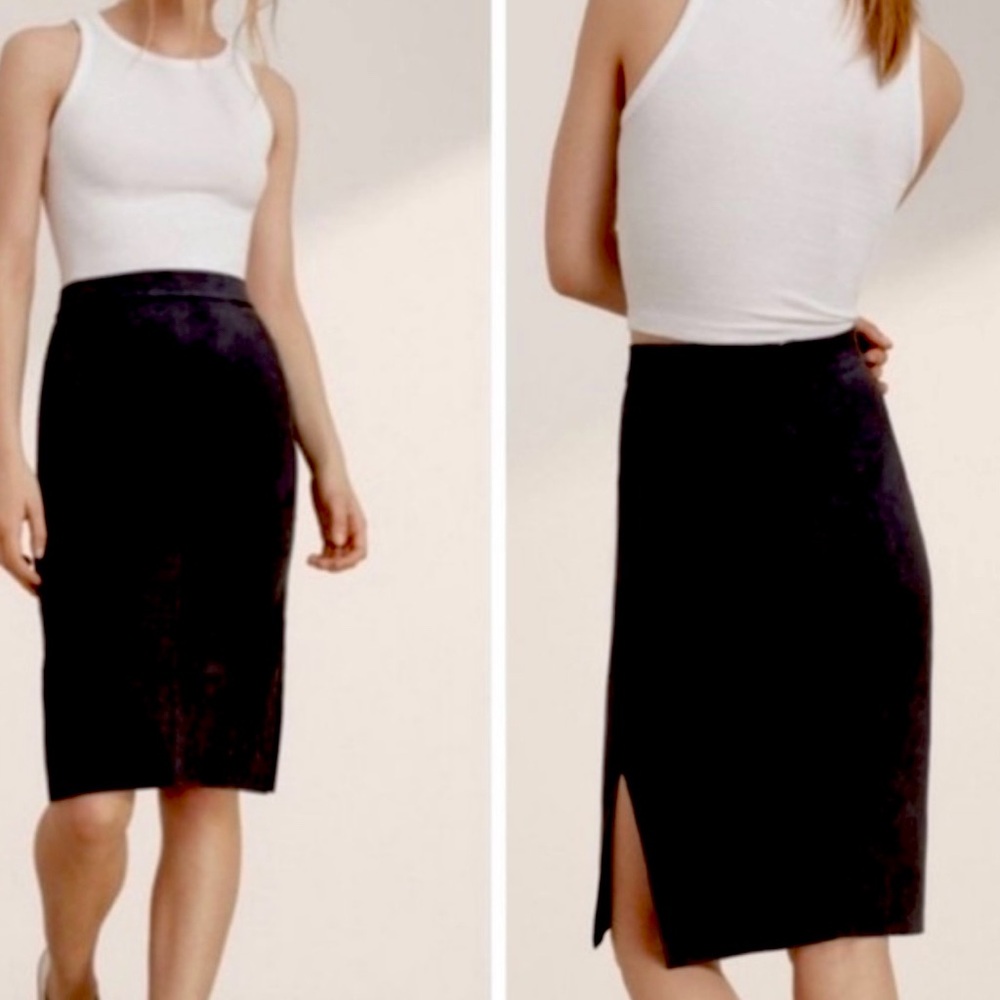 Aritzia Wilfred Free Lis Vegan Suede Pencil Skirt Black Size US 10
